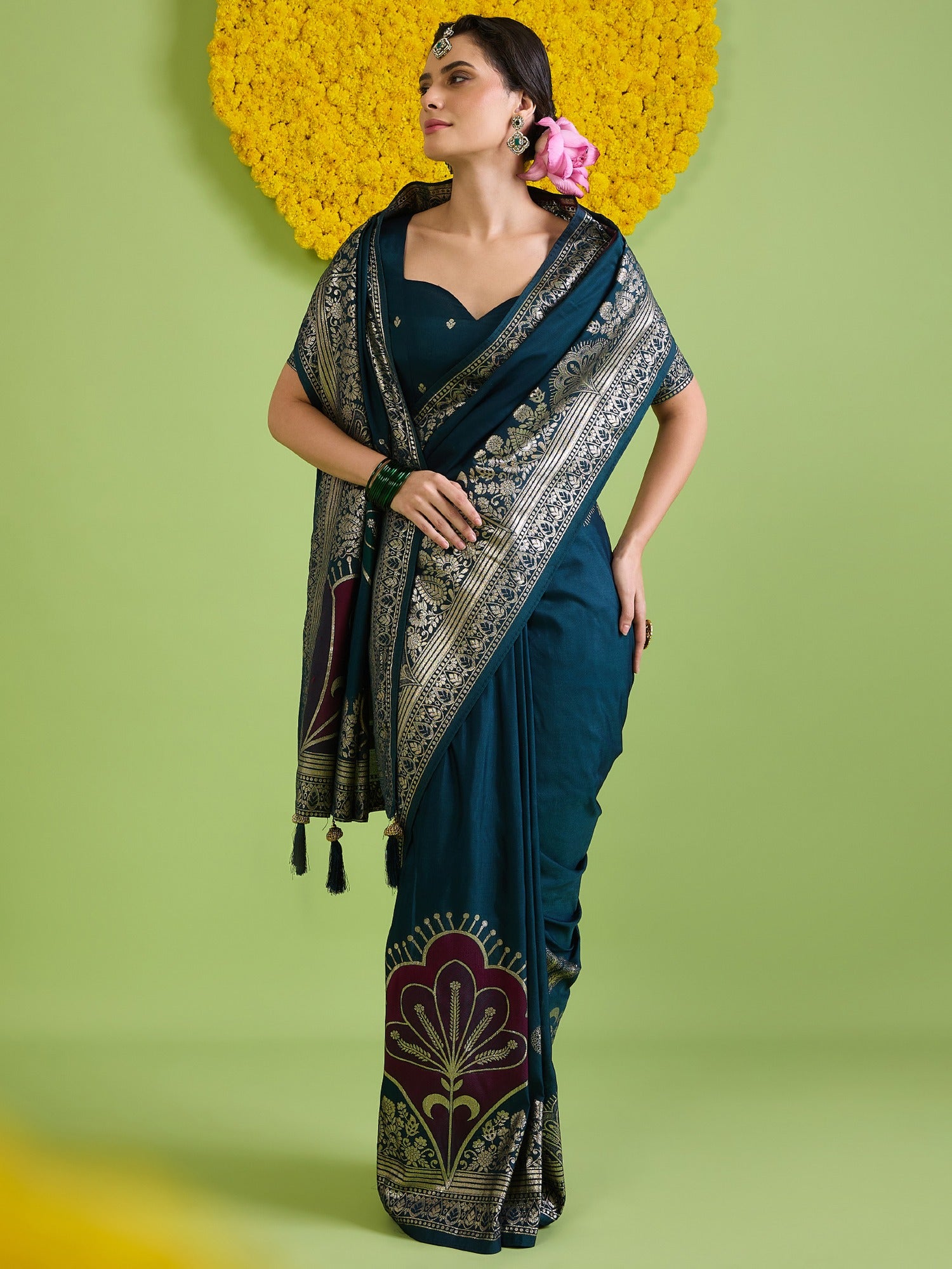 Teal Blue Silk Blend saree – detail view 4