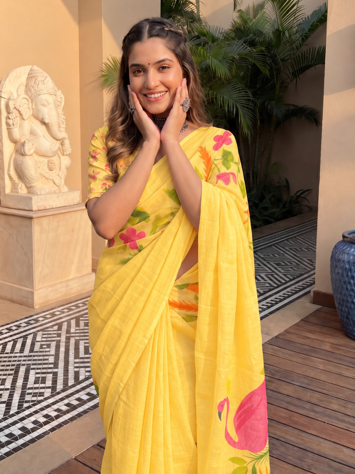 Pink linen saree view 2