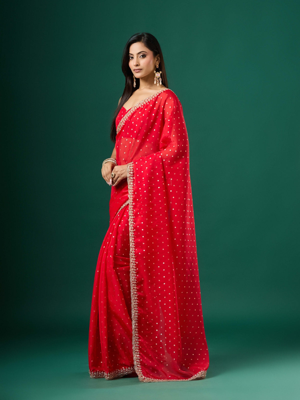 Red Georgette saree – detail view 5