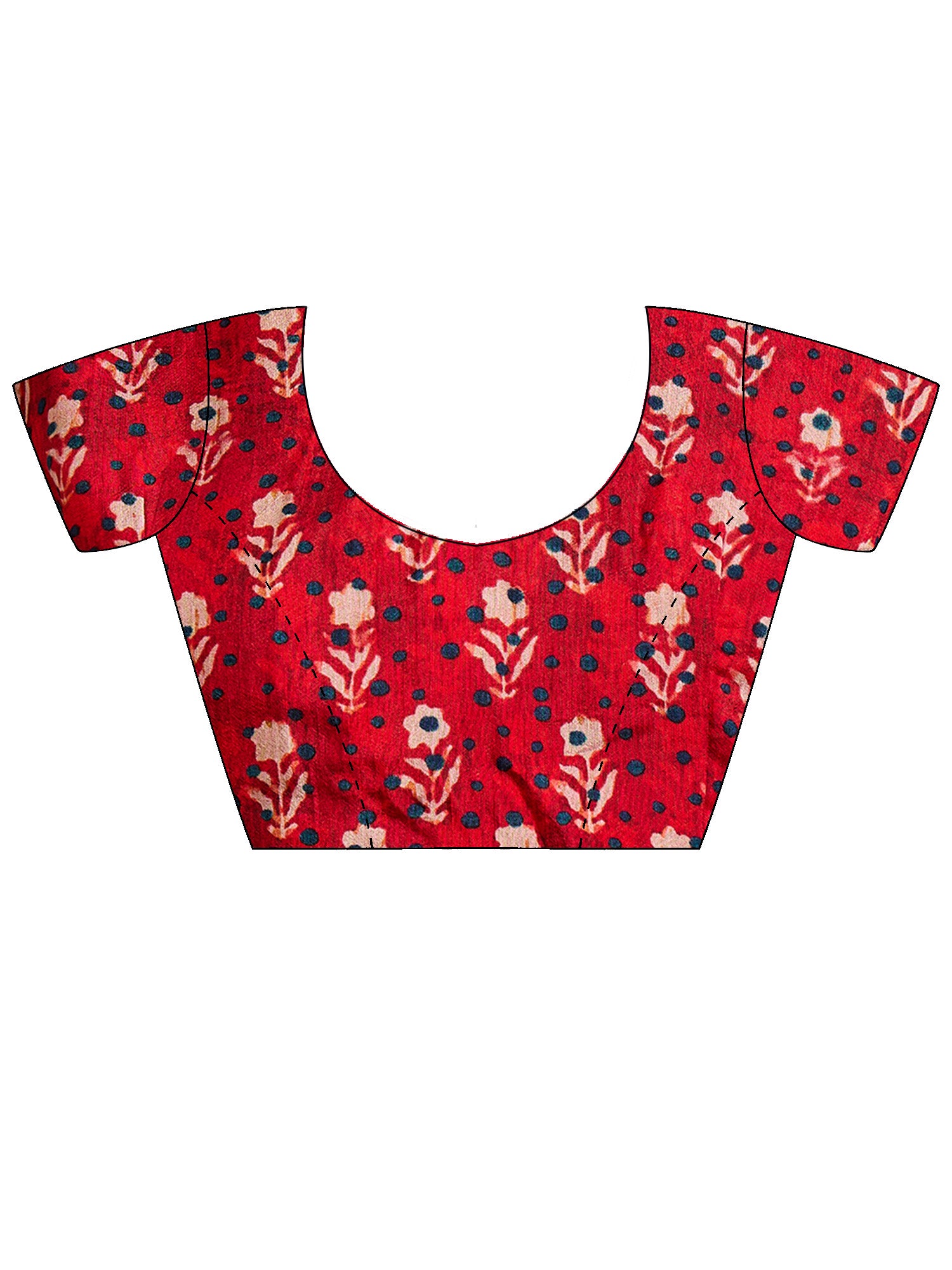 Unstitched red viscose silk blouse piece with ajrak design