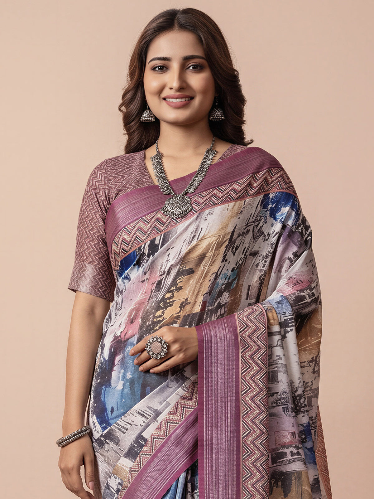 Multicolored Linen saree – detail view 3
