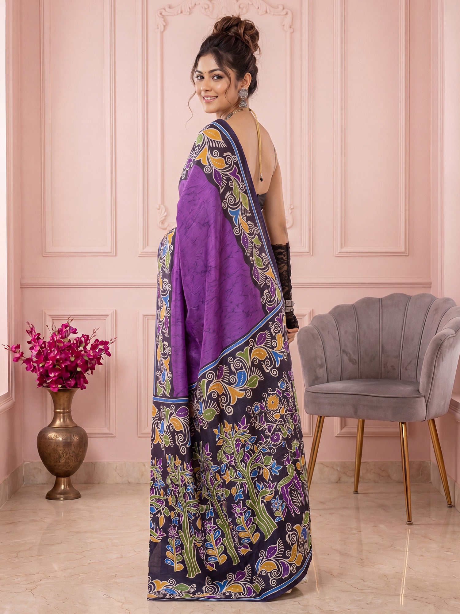 Purple Cotton Blend saree – detail view 1