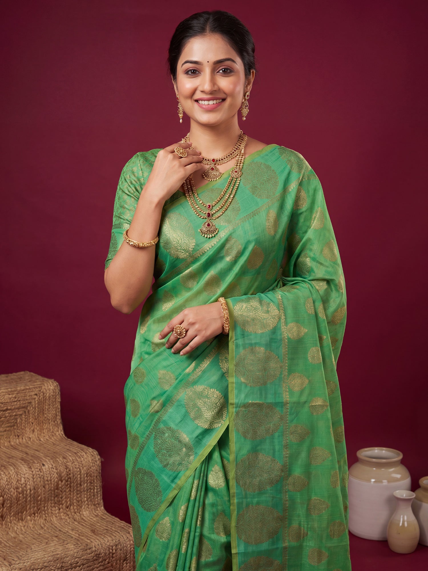 Mint Green Silk Blend saree – detail view 4