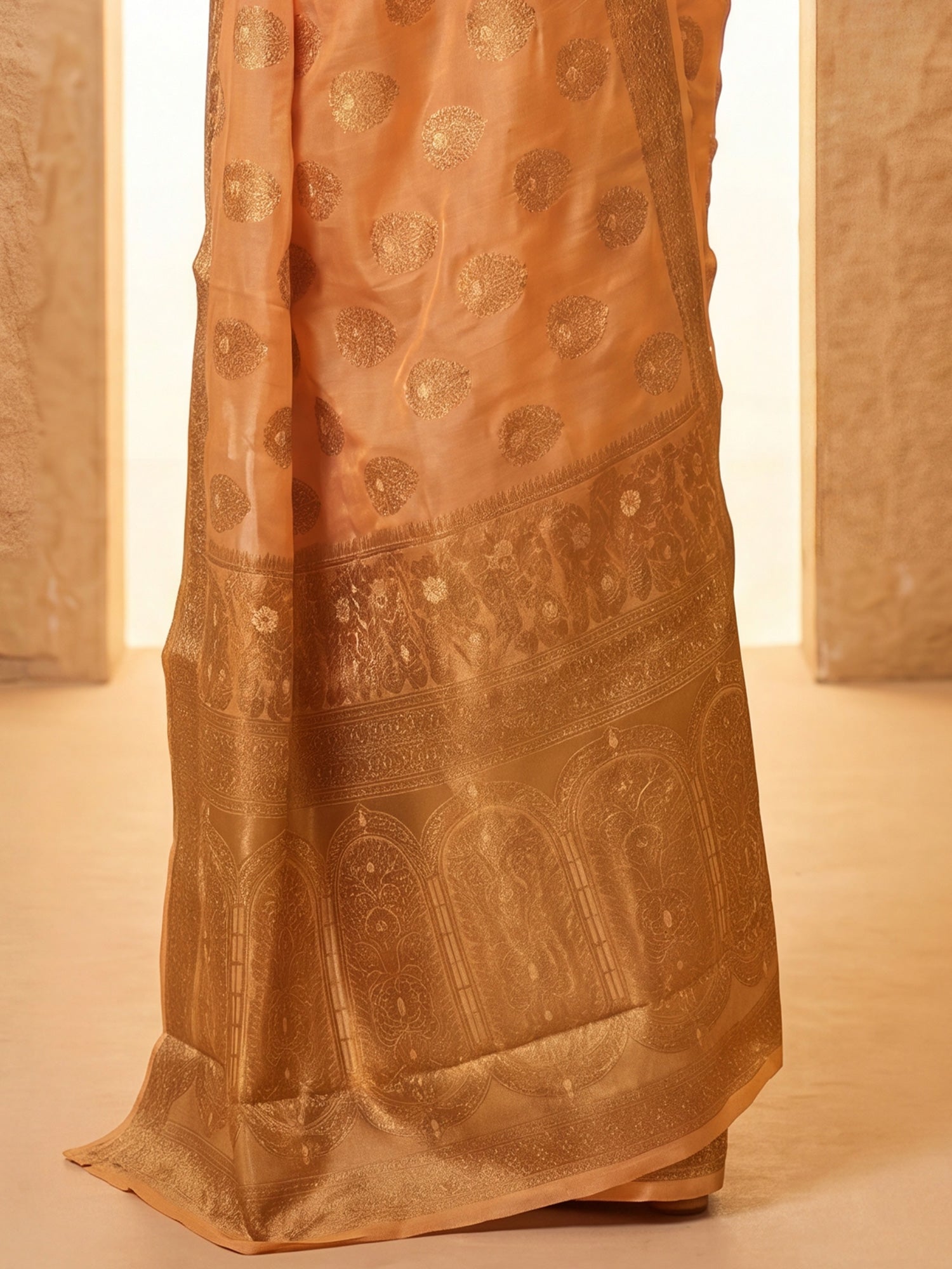 Orange Silk Blend saree – detail view 5