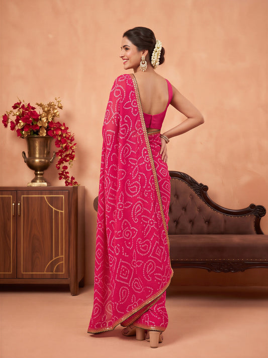 Pink Georgette saree – detail view 1