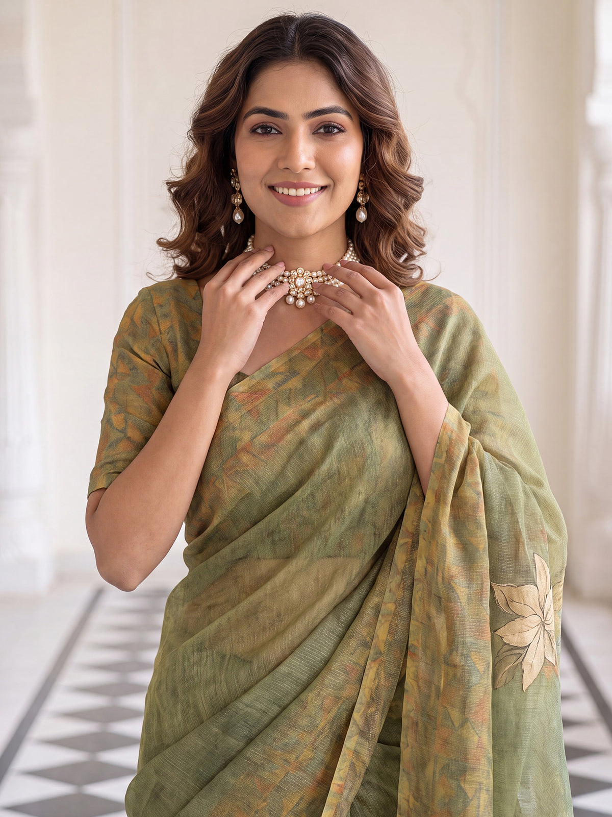 Olive Cotton Silk saree – detail view 4