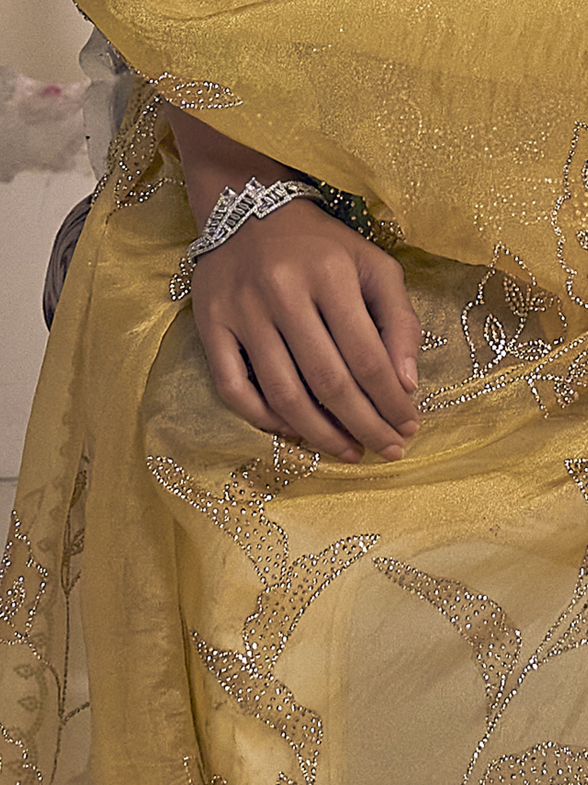Yellow organza saree view 6