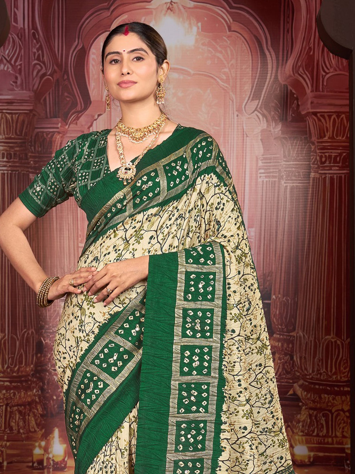 Cream tussar silk saree view 5