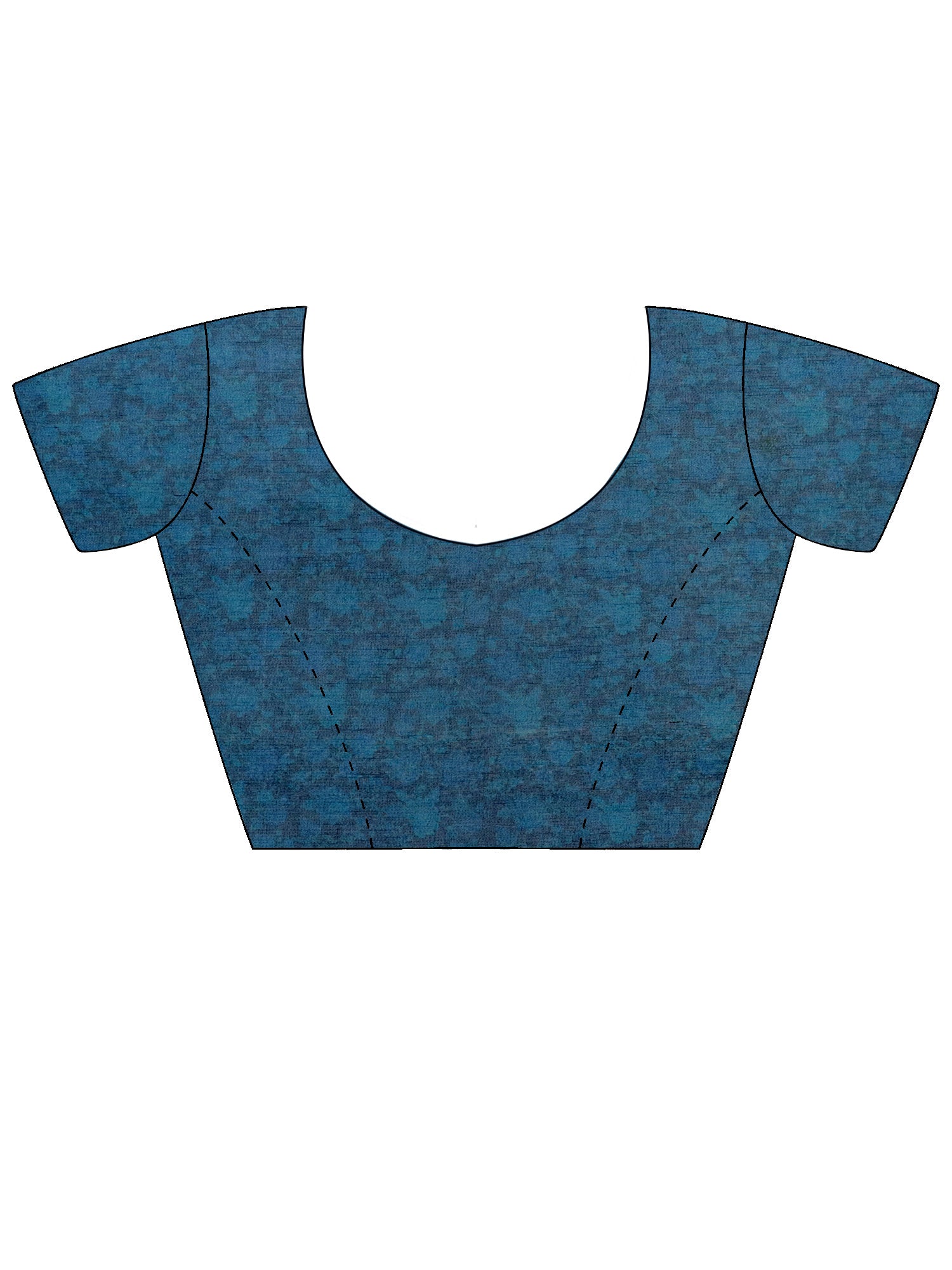 Unstitched teal blue cotton silk blouse piece with floral design