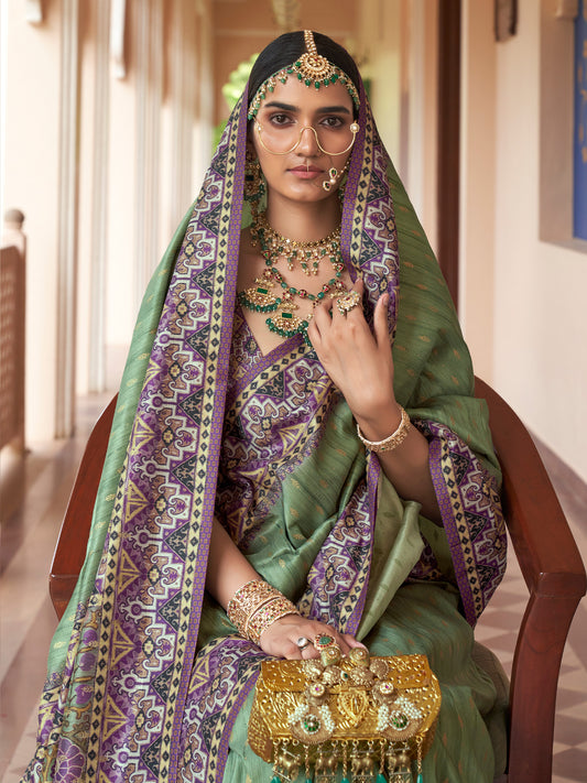 Light Green silk blend saree view 1