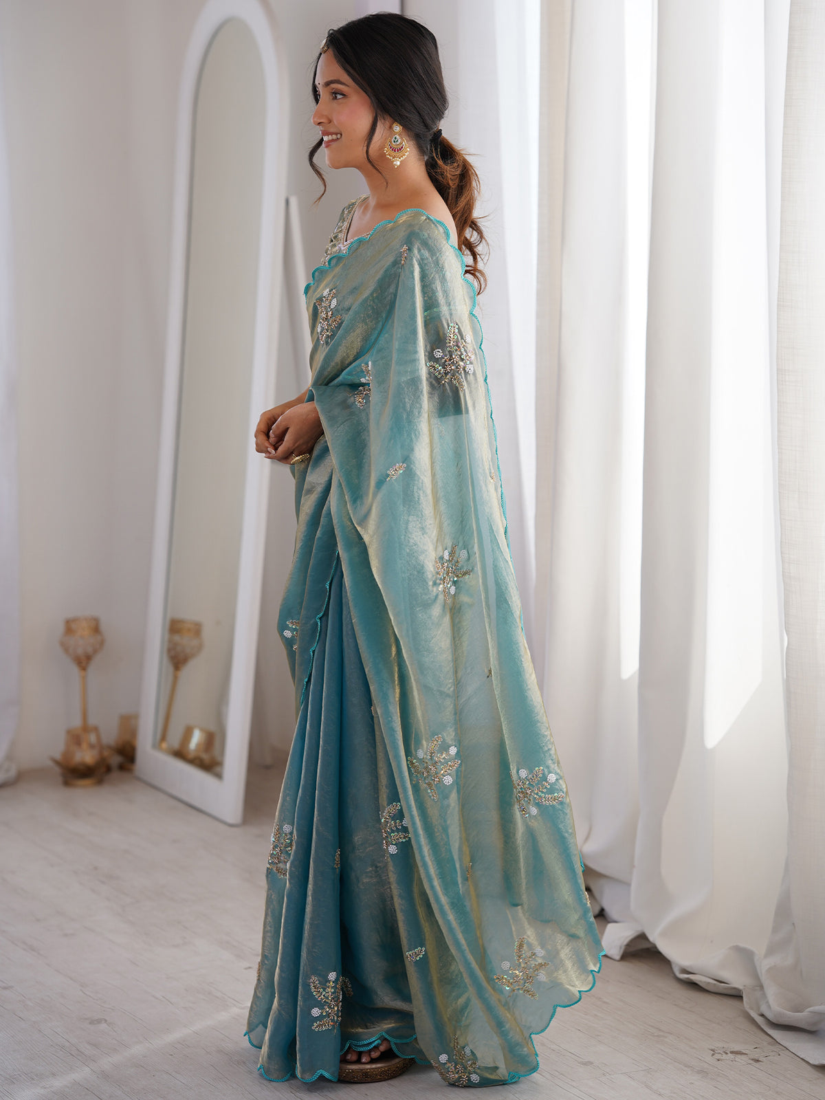 Light Blue Satin saree – detail view 2