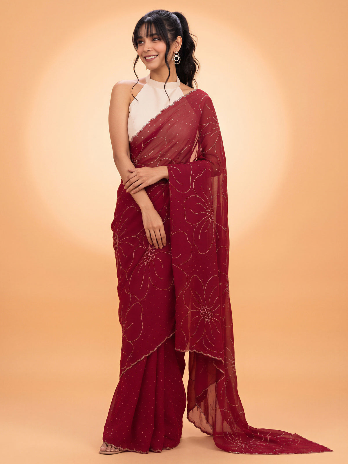 Pink Satin Silk saree – detail view 3