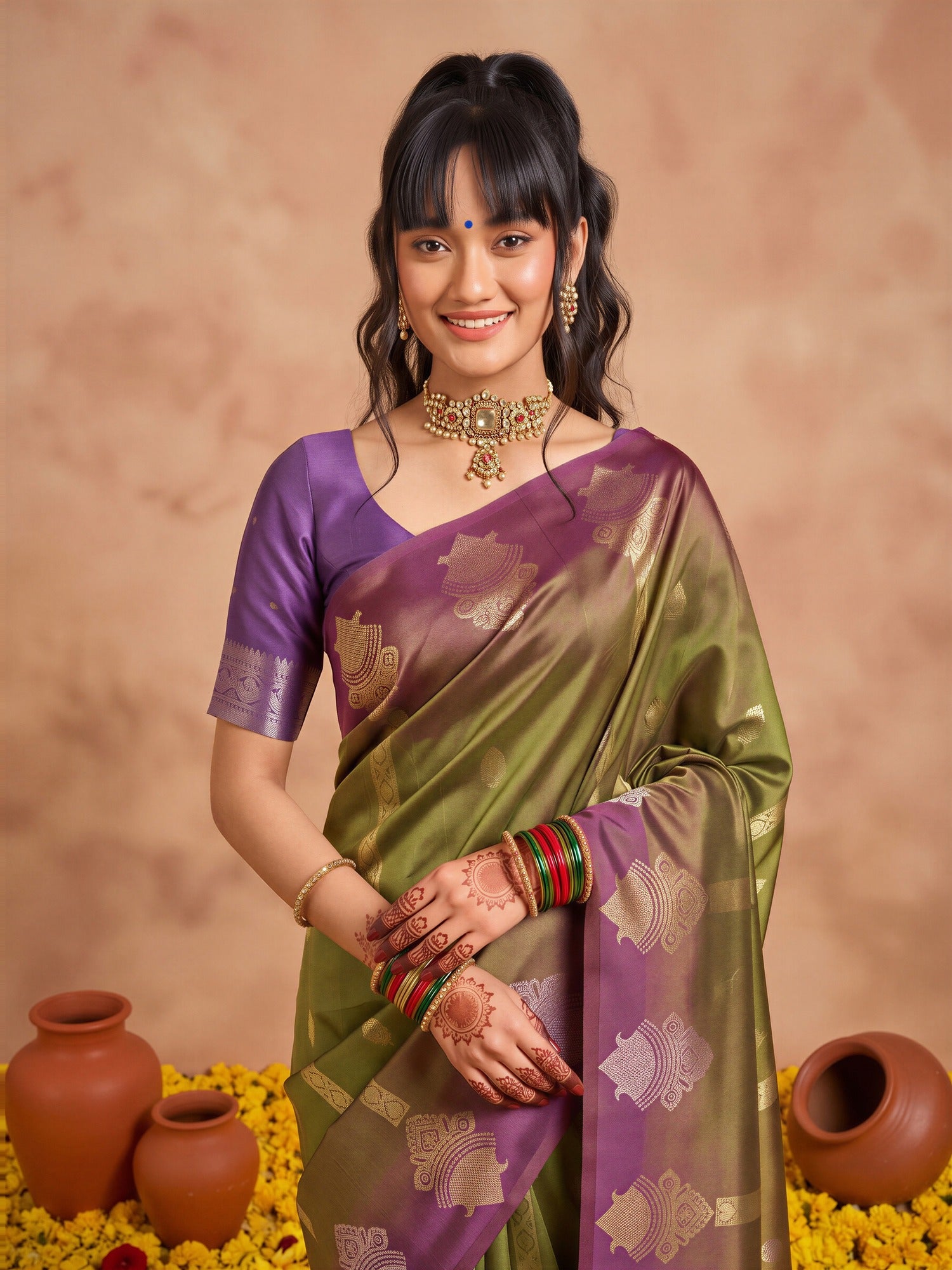 Green Cotton Blend saree – detail view 4