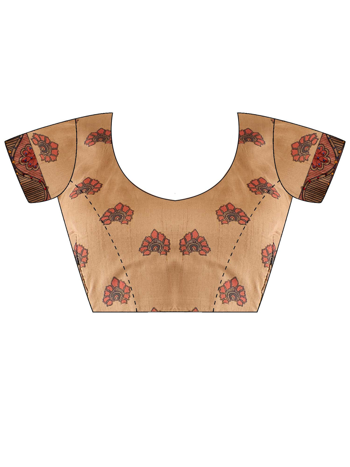 Unstitched beige silk blend blouse piece with ethnic motif design