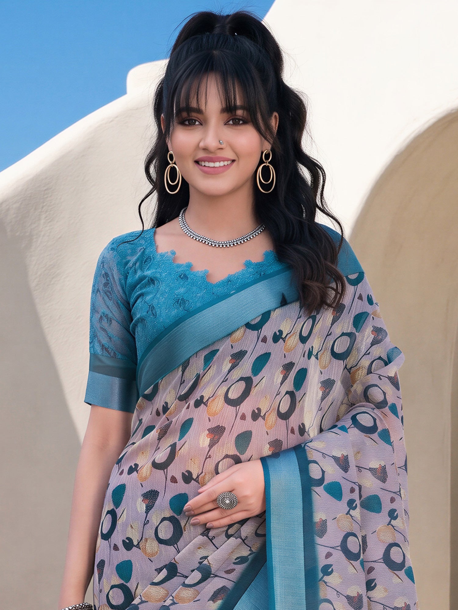 Taupe Cotton Linen saree – detail view 4