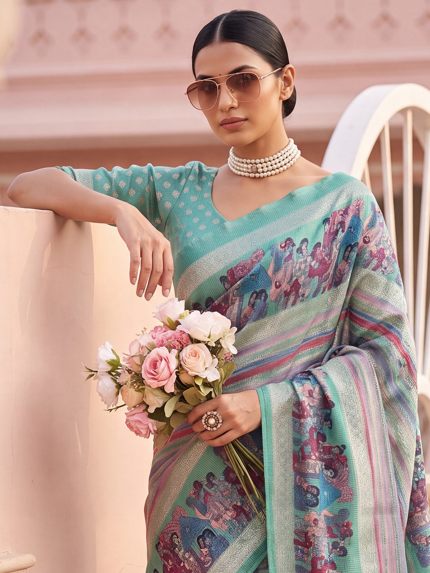 Sea Green Jute Silk saree – detail view 4