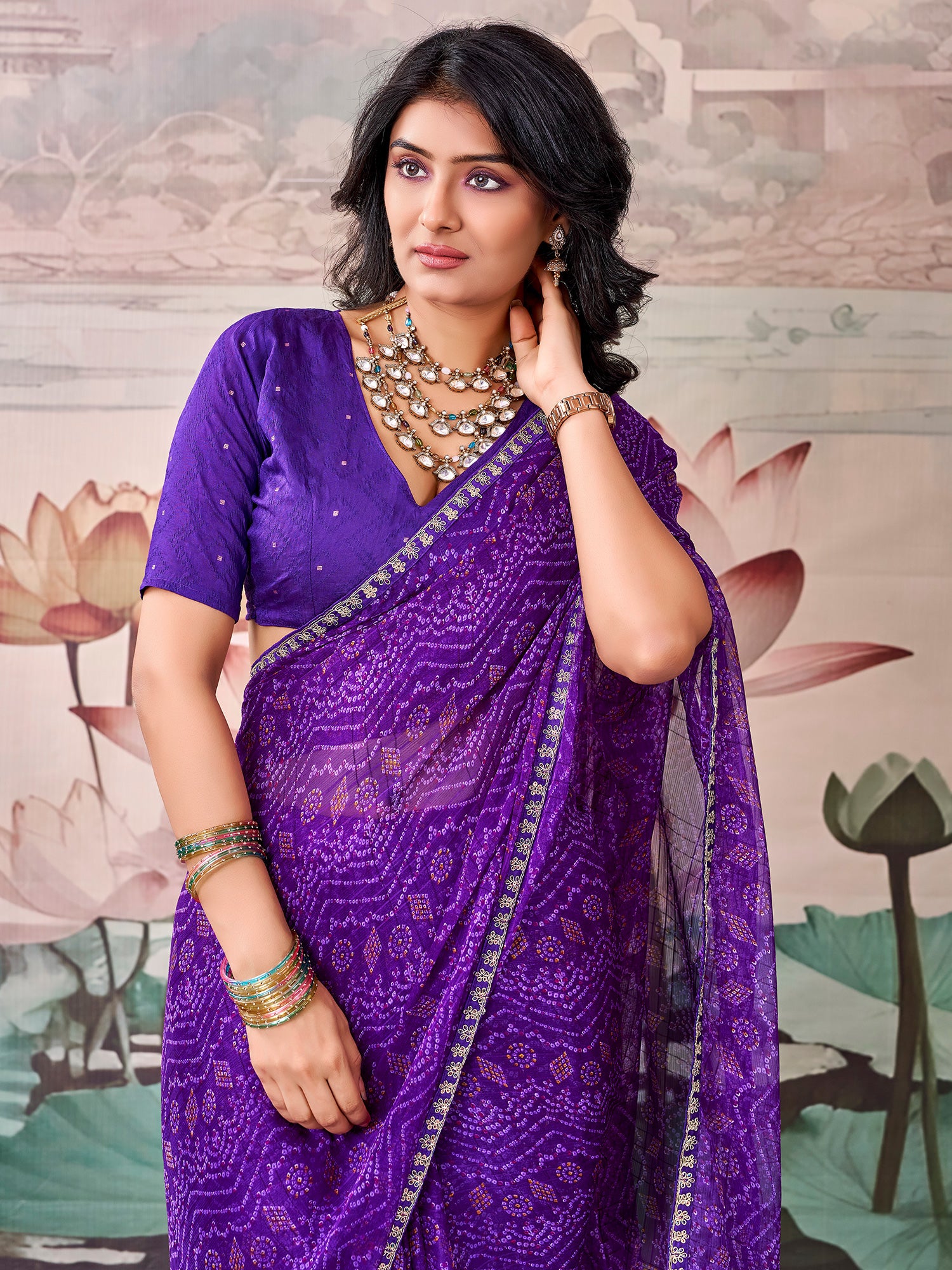 Purple Georgette saree – detail view 3