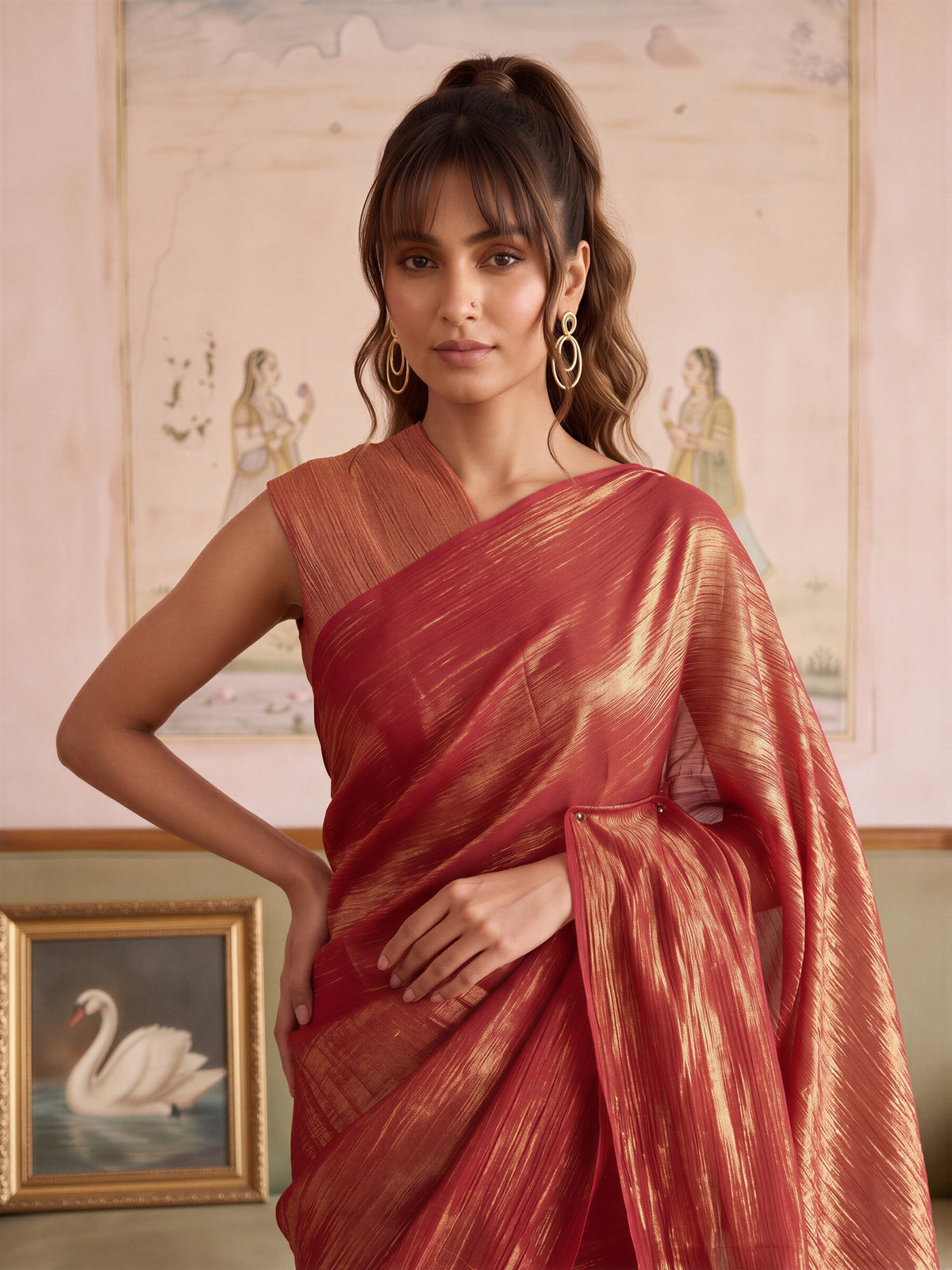 Orange Tissue saree – detail view 4