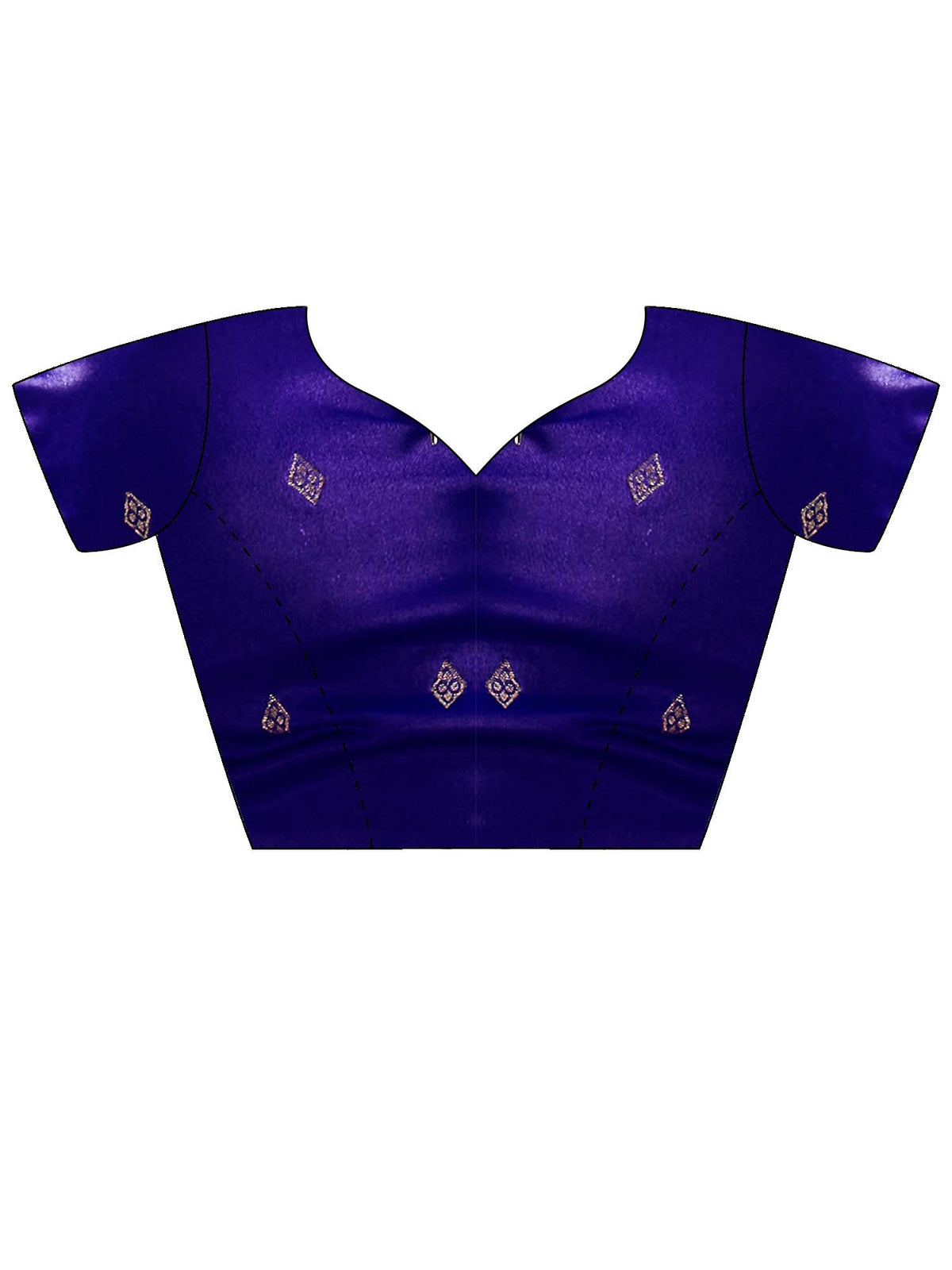 Unstitched blue satin blouse piece with zari butta design
