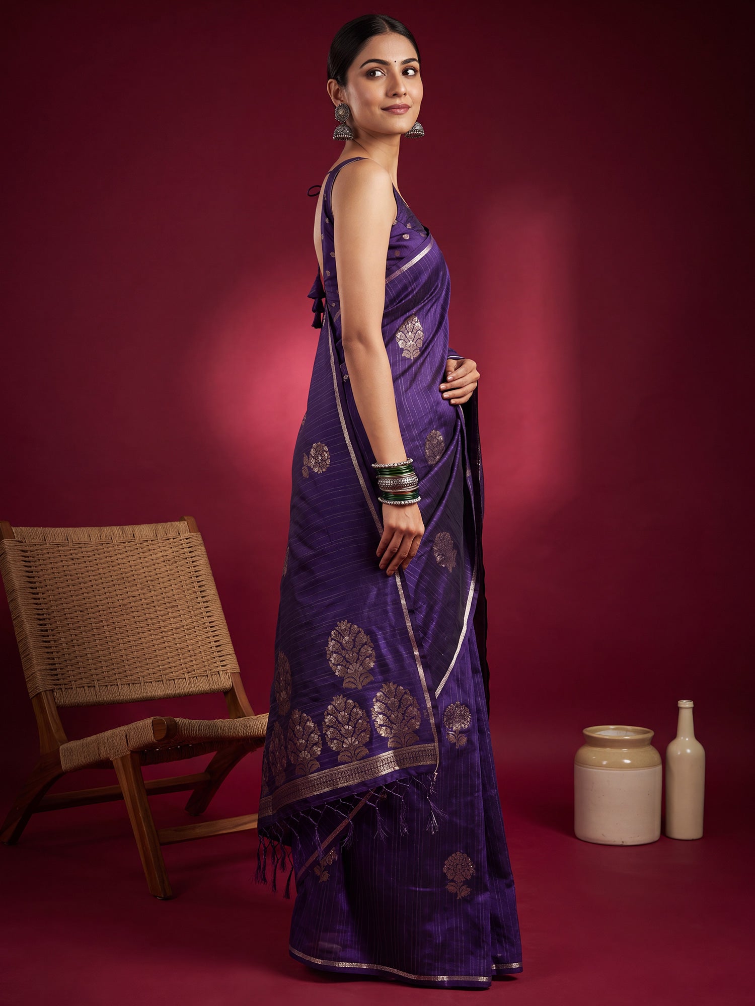 Purple Satin Silk saree – detail view 2