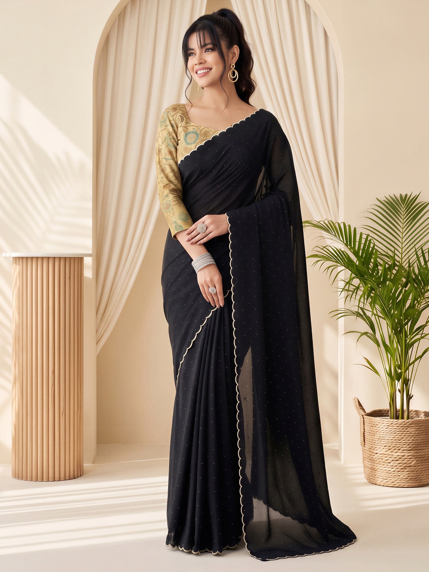 Black Tussar Silk saree – detail view 3