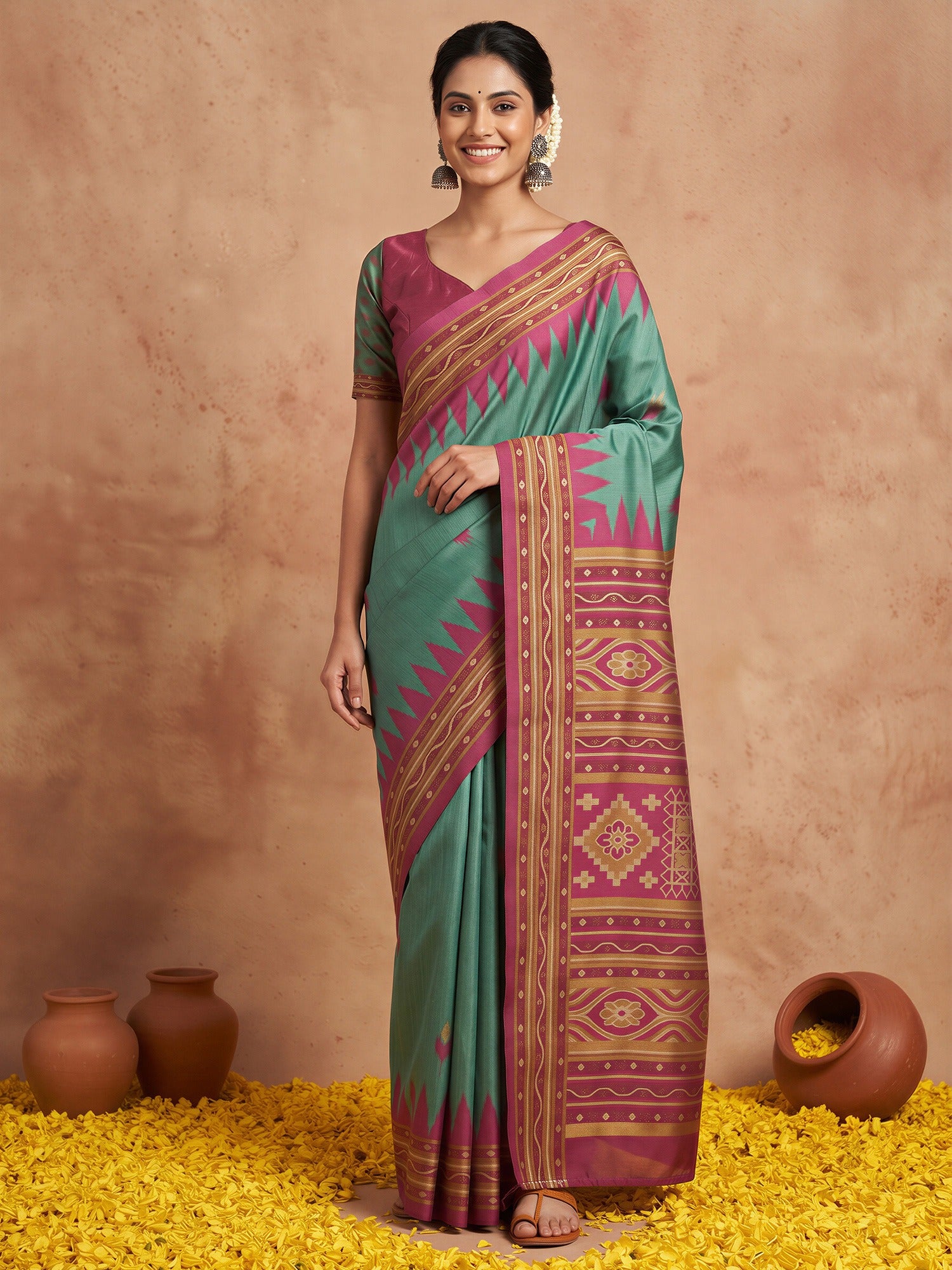 Teal Green Silk Blend saree – detail view 3