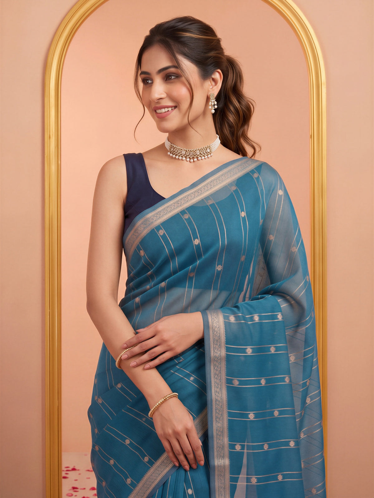 Light Blue silk blend saree view 2