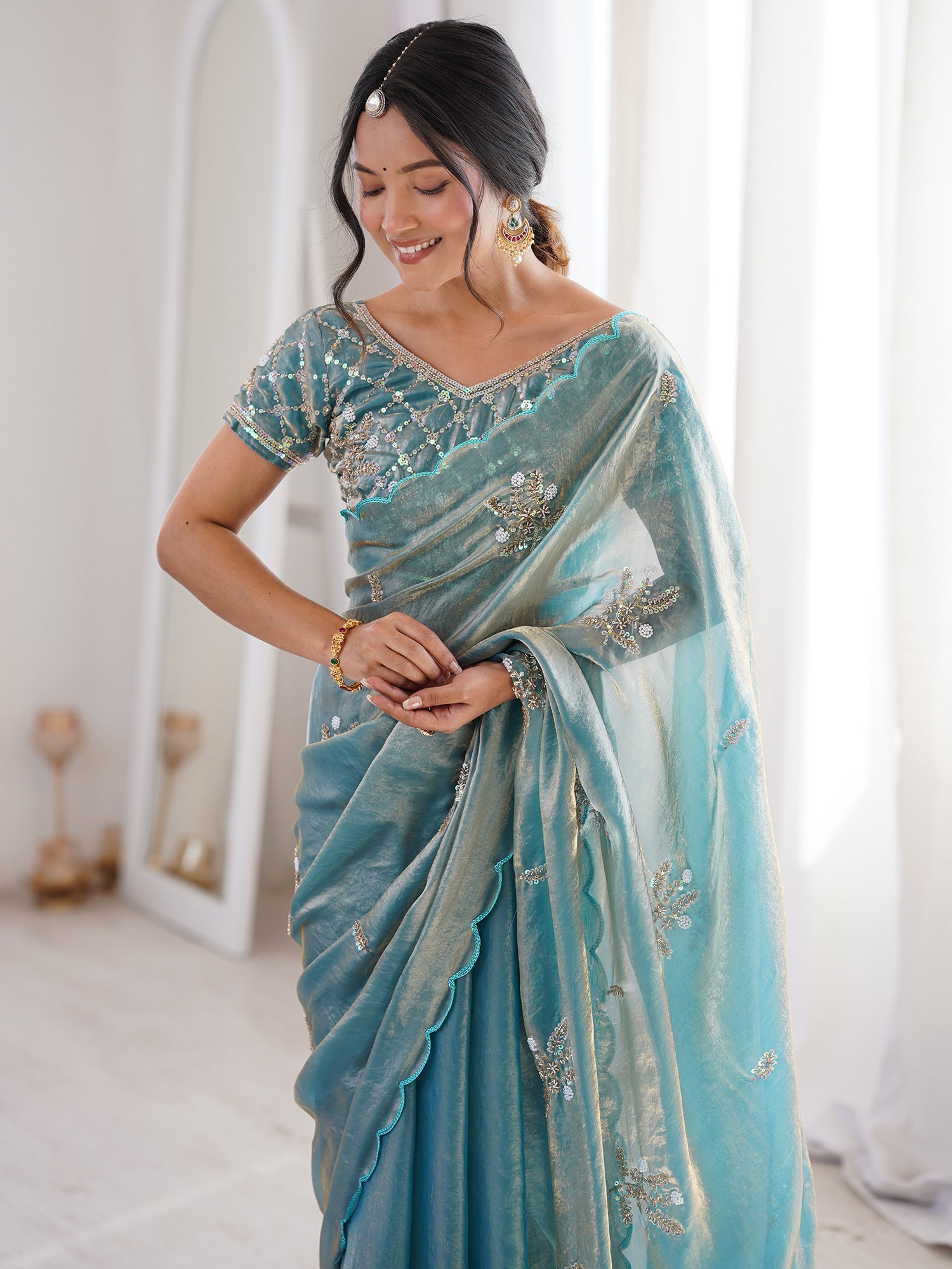 Light Blue Satin saree – detail view 4