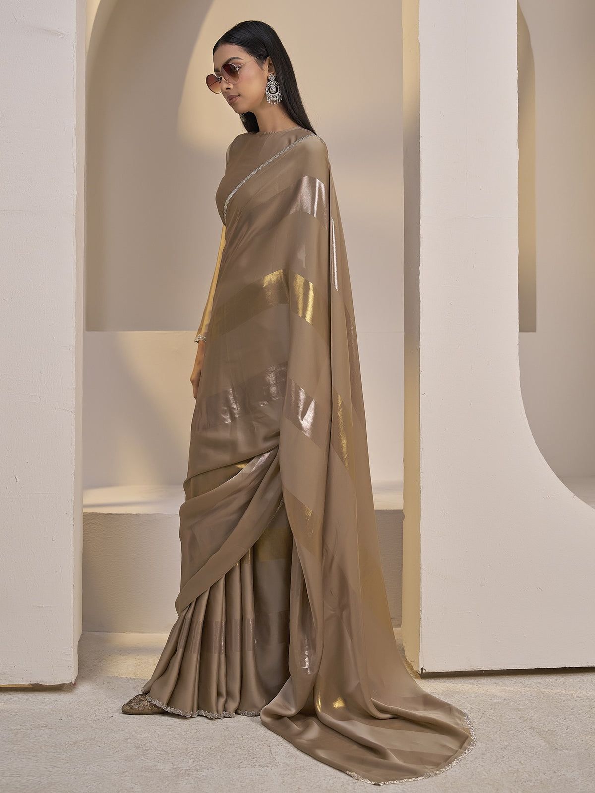 Metallic satin silk saree view 2