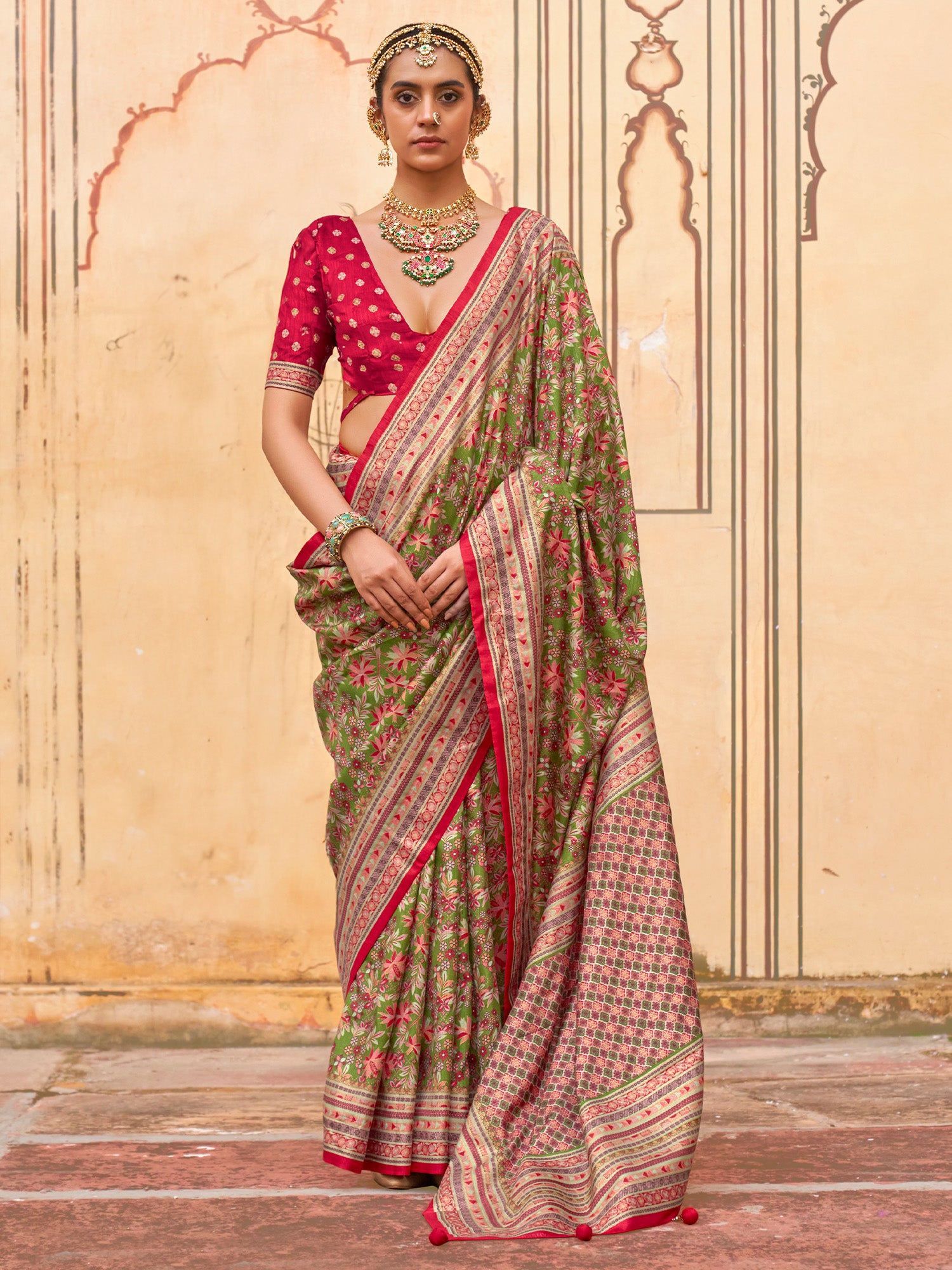 Green Silk Blend saree – detail view 1