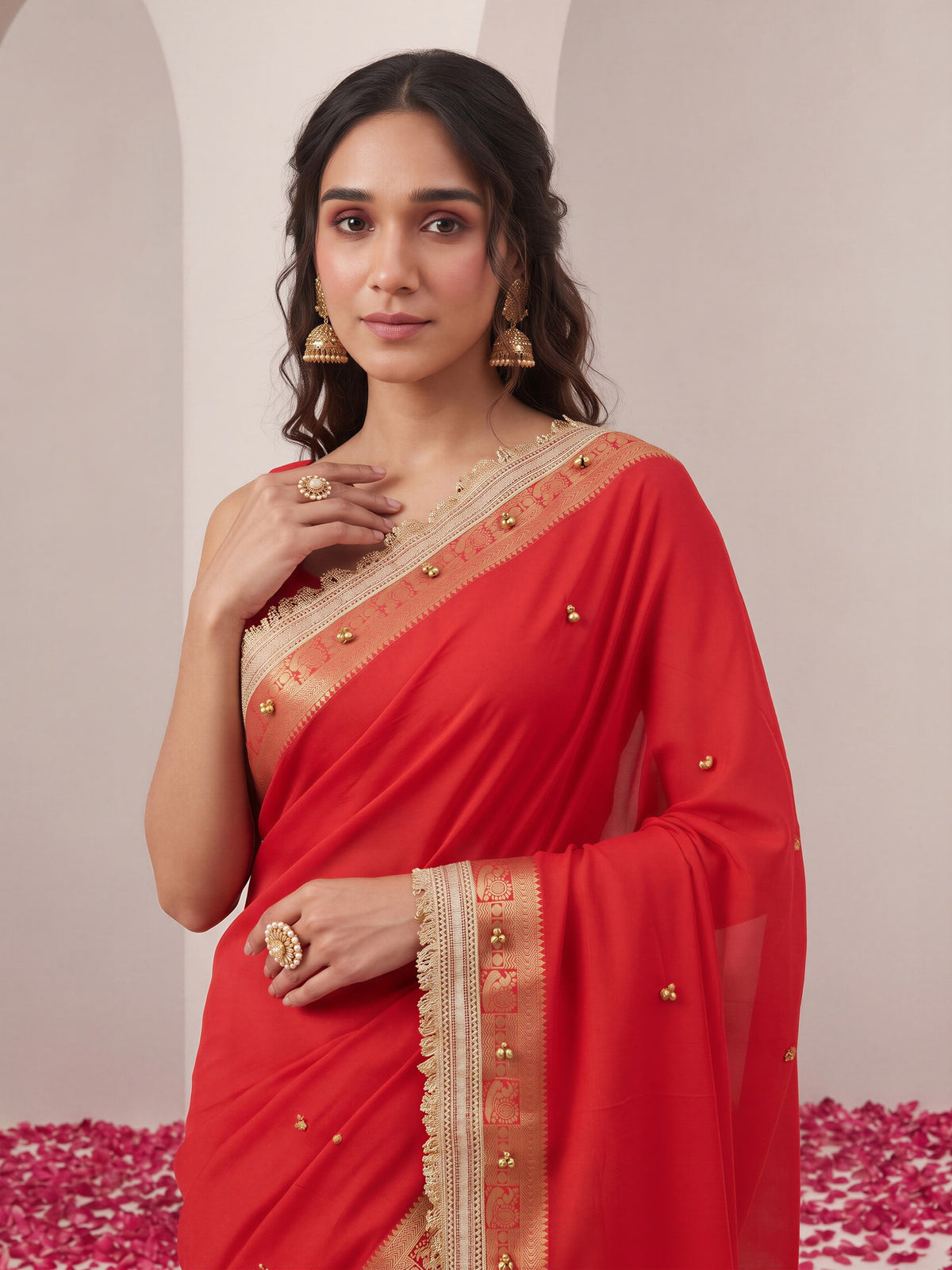 Red soft silk saree view 4