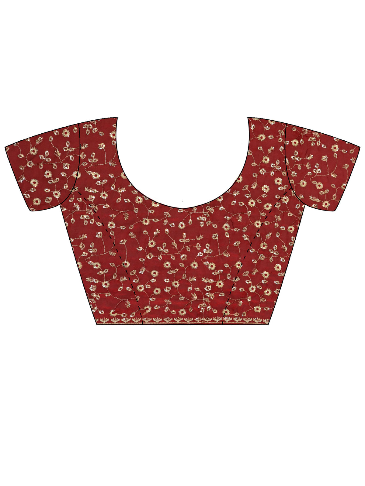 Unstitched maroon satin blouse piece with embellished design
