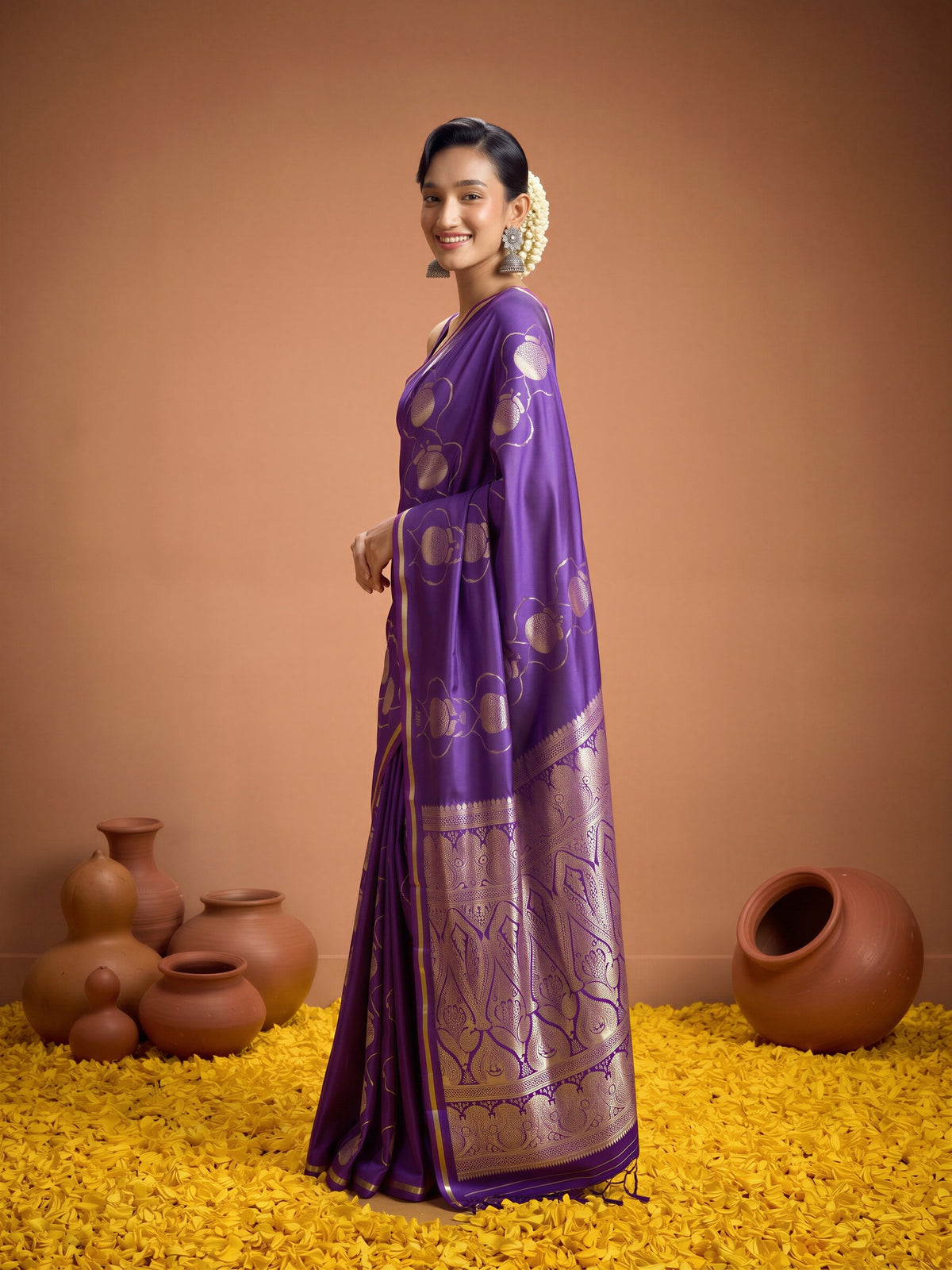 Purple Satin saree – detail view 2