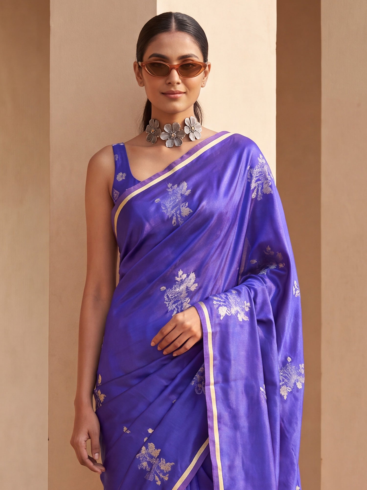 Purple Satin Silk saree – detail view 4