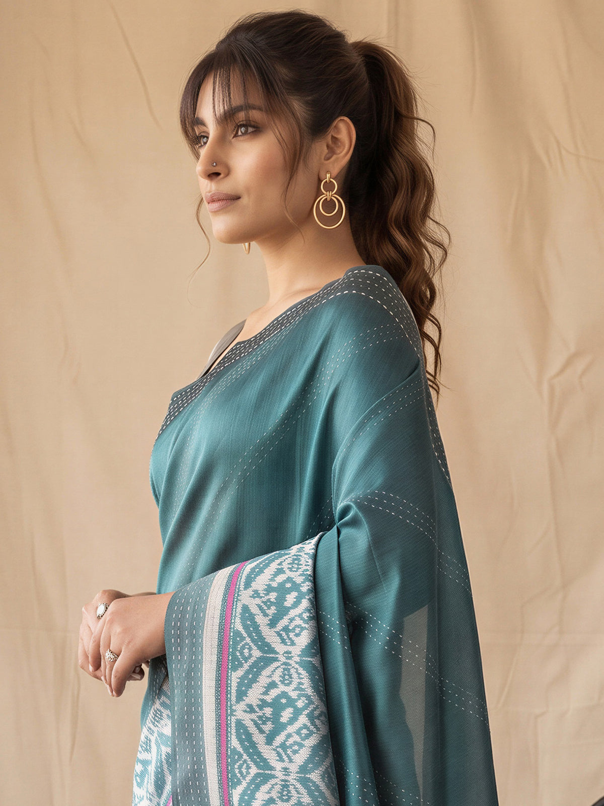 Teal Blue Silk Cotton saree – detail view 4