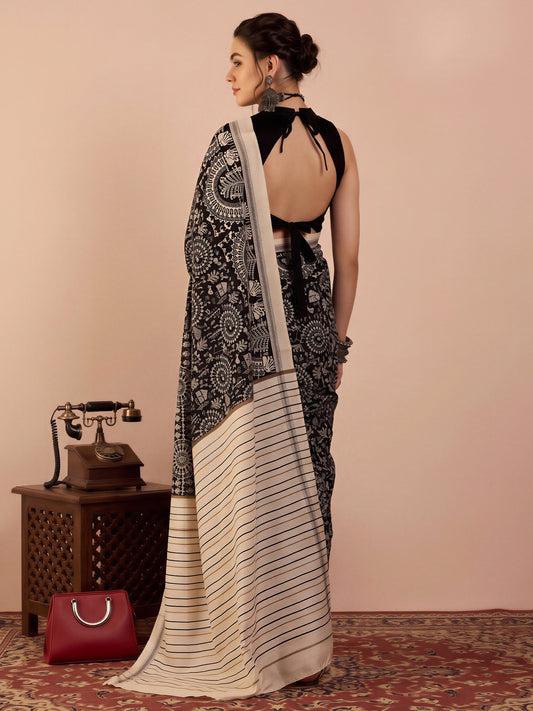 Black Bhagalpuri Silk saree – detail view 1