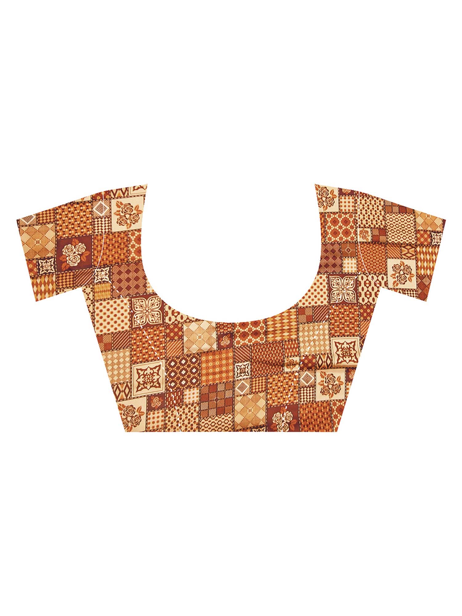 Unstitched rust crepe blouse piece with ethnic motif design