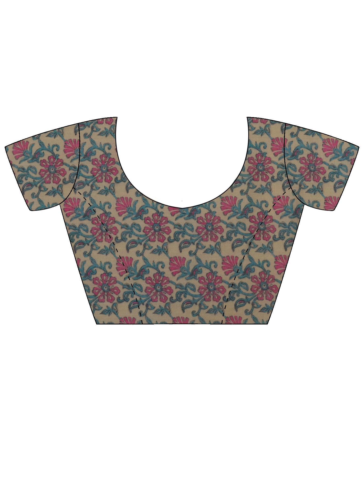 Unstitched teal green cotton blend blouse piece with floral design