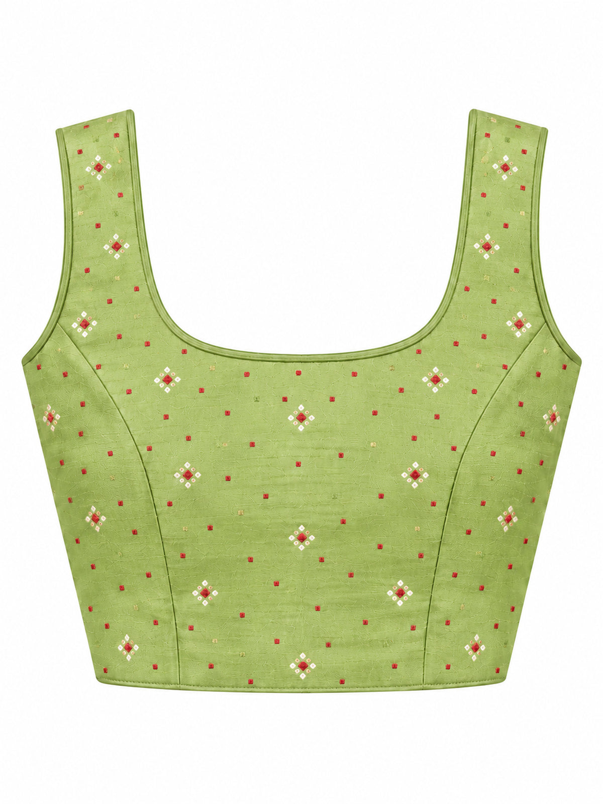 Unstitched sea green silk blend blouse piece with foil design