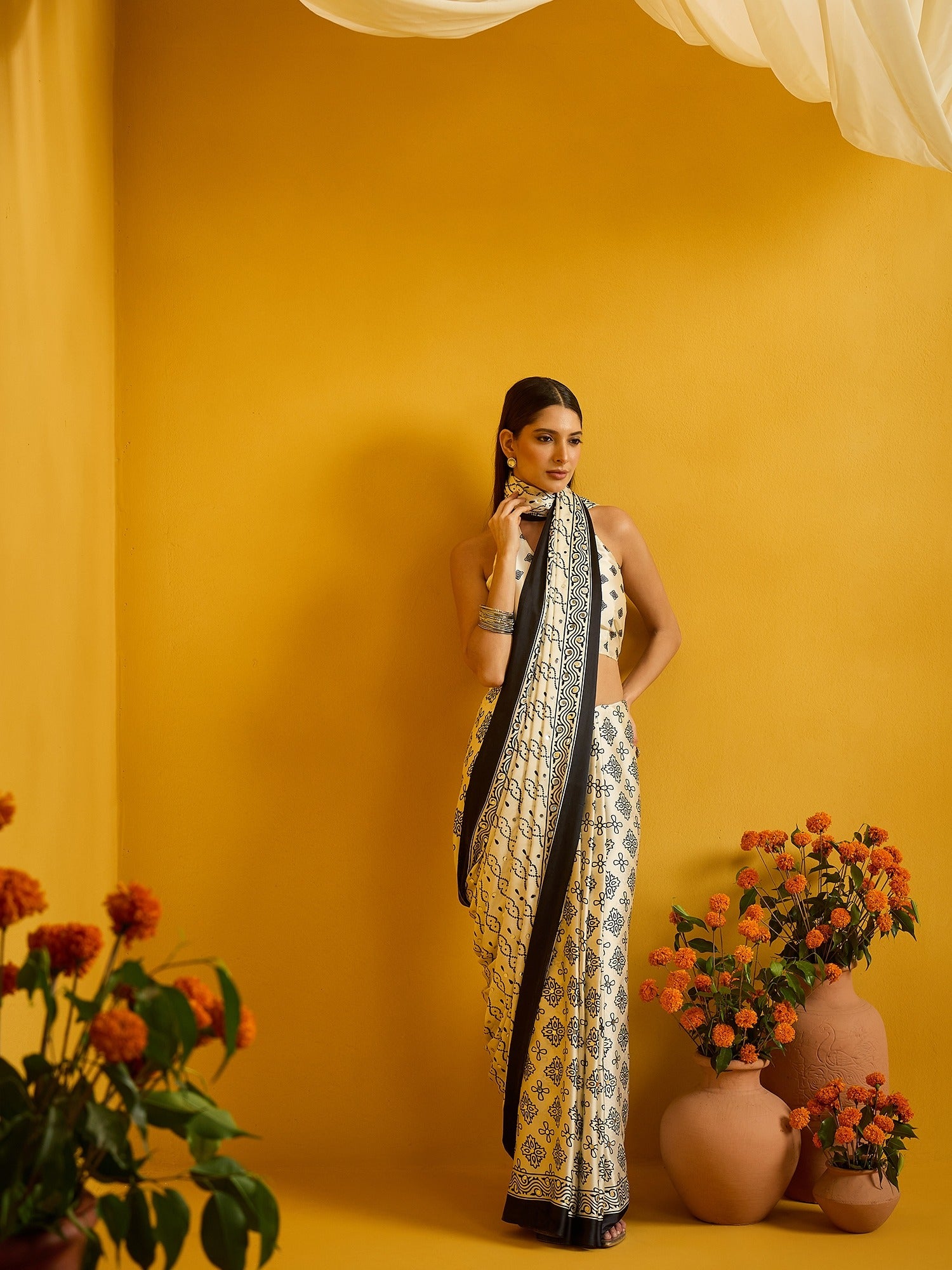 Off White Satin Silk saree – detail view 2
