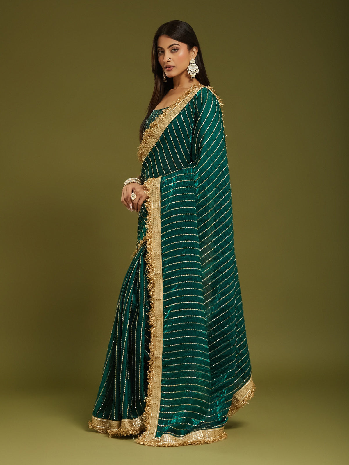 Teal Green Satin saree – detail view 3