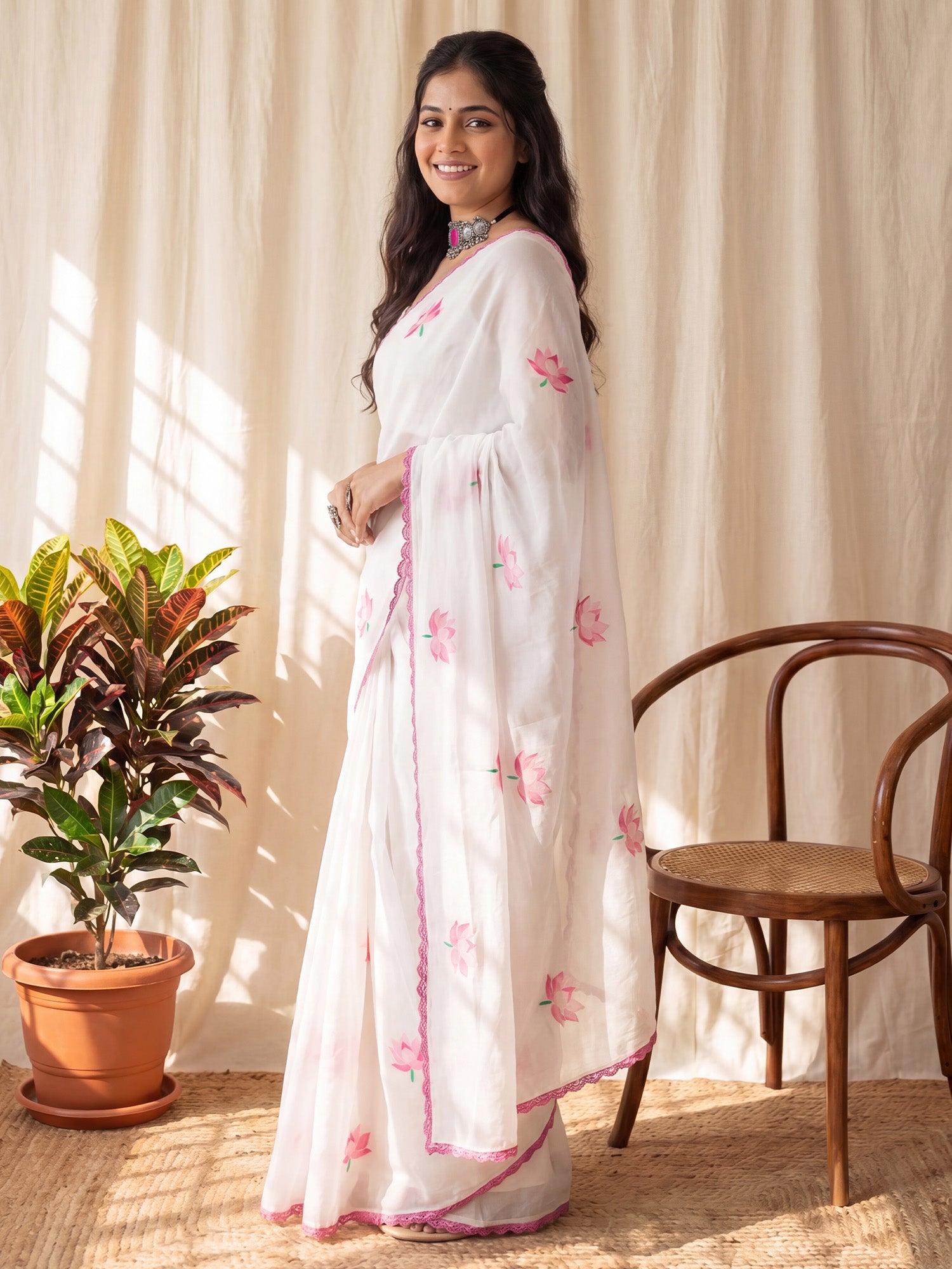 White Chanderi Cotton saree – detail view 2