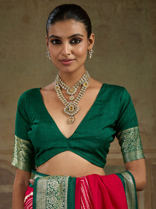 Red tussar silk saree view 1