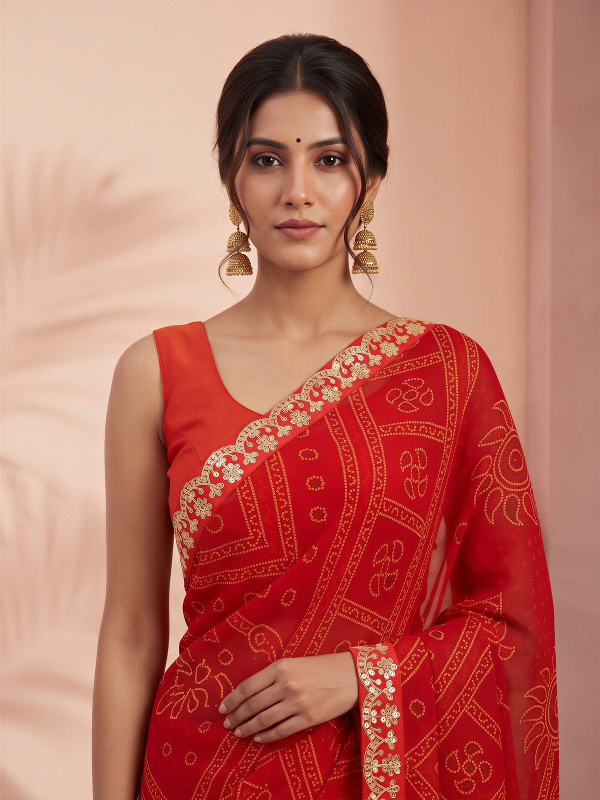 Orange Georgette saree – detail view 4