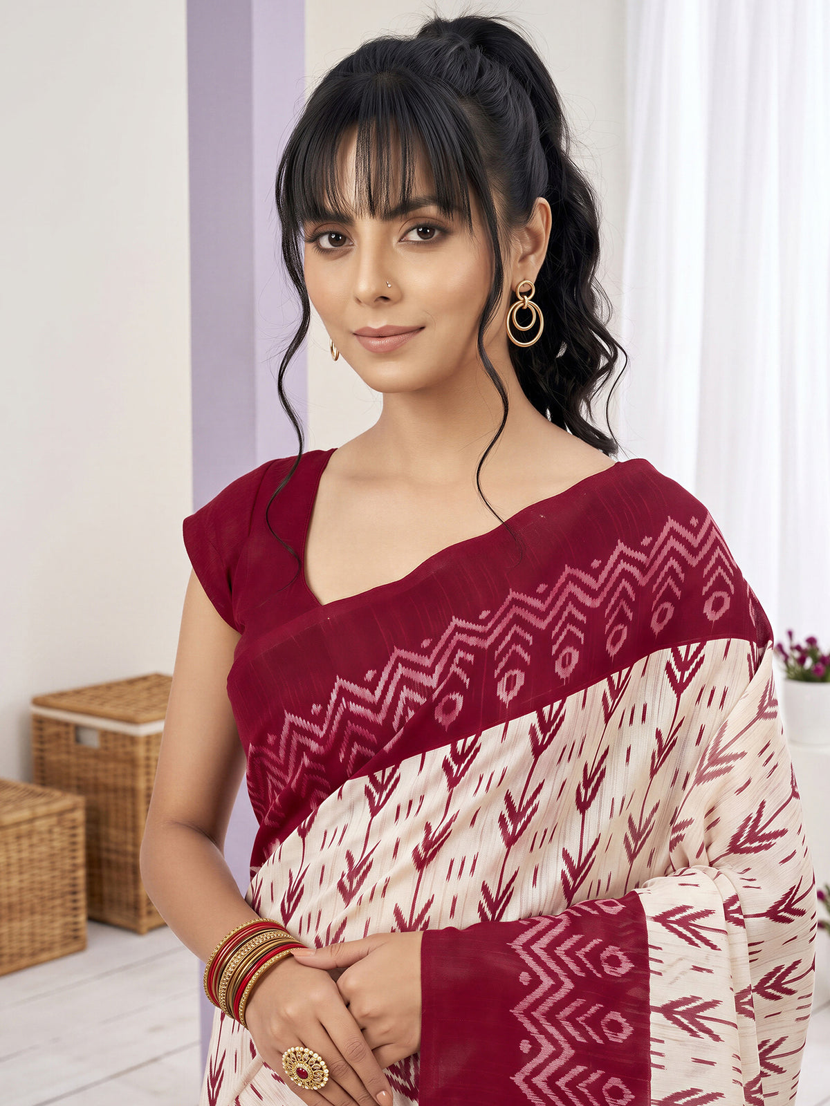 Off White Cotton Blend saree – detail view 3