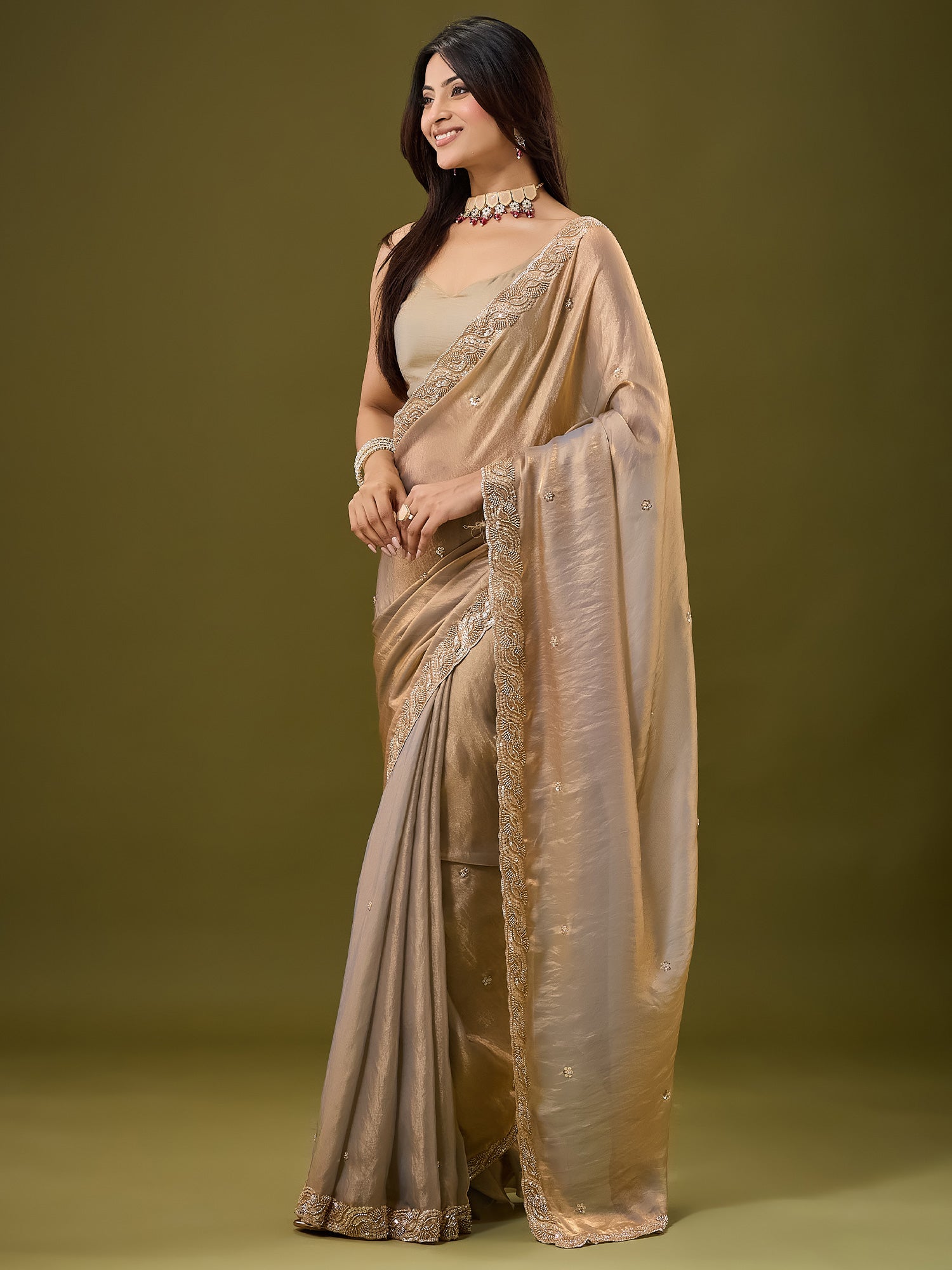 Metallic Satin saree – detail view 1