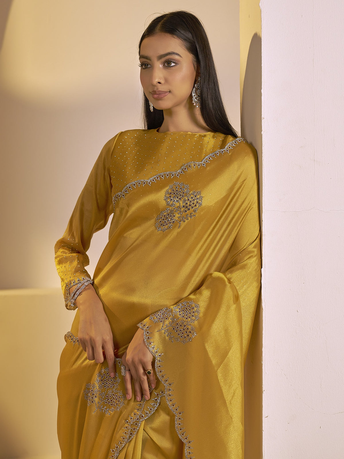 Gold organza saree view 3