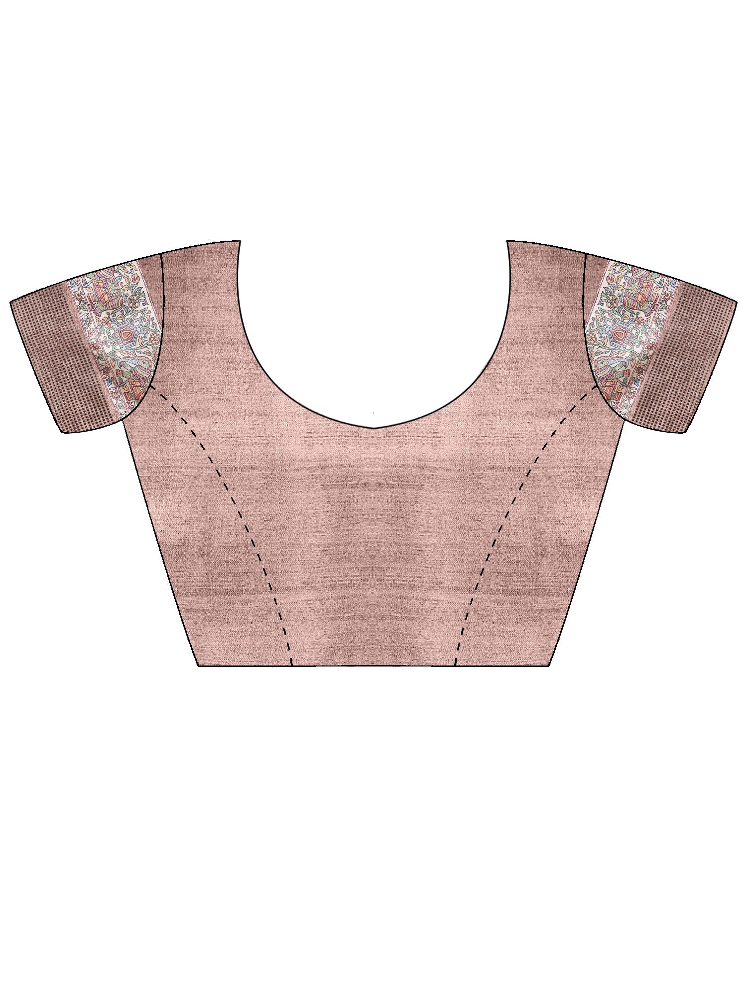 Unstitched beige manipuri silk blouse piece with madhubani design