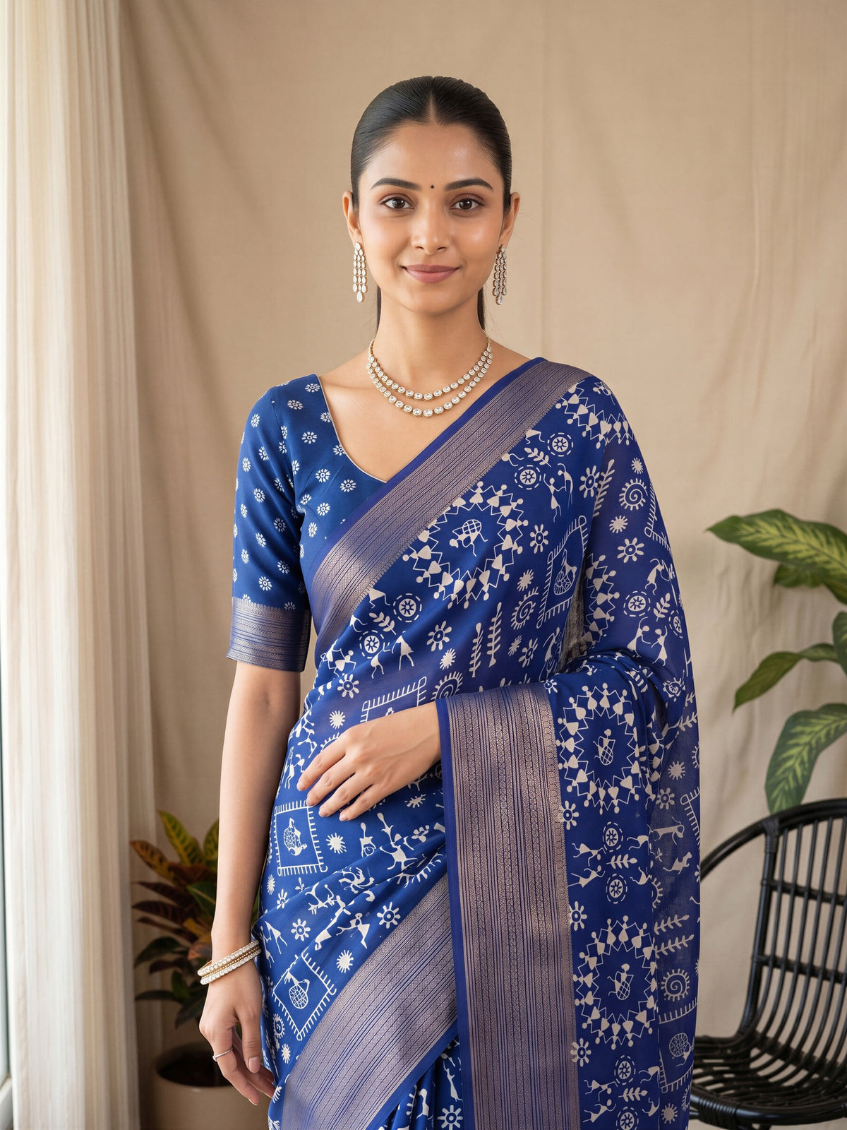 Blue Georgette saree – detail view 4