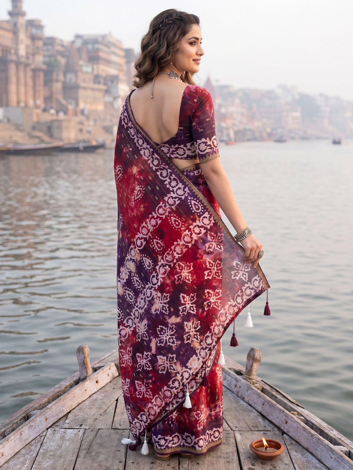Red Cotton saree – detail view 1